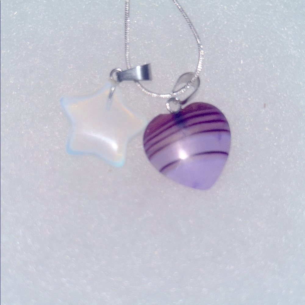 Boho hippie Opal Star and Purple Agate Crystal heart Sterling Sil…